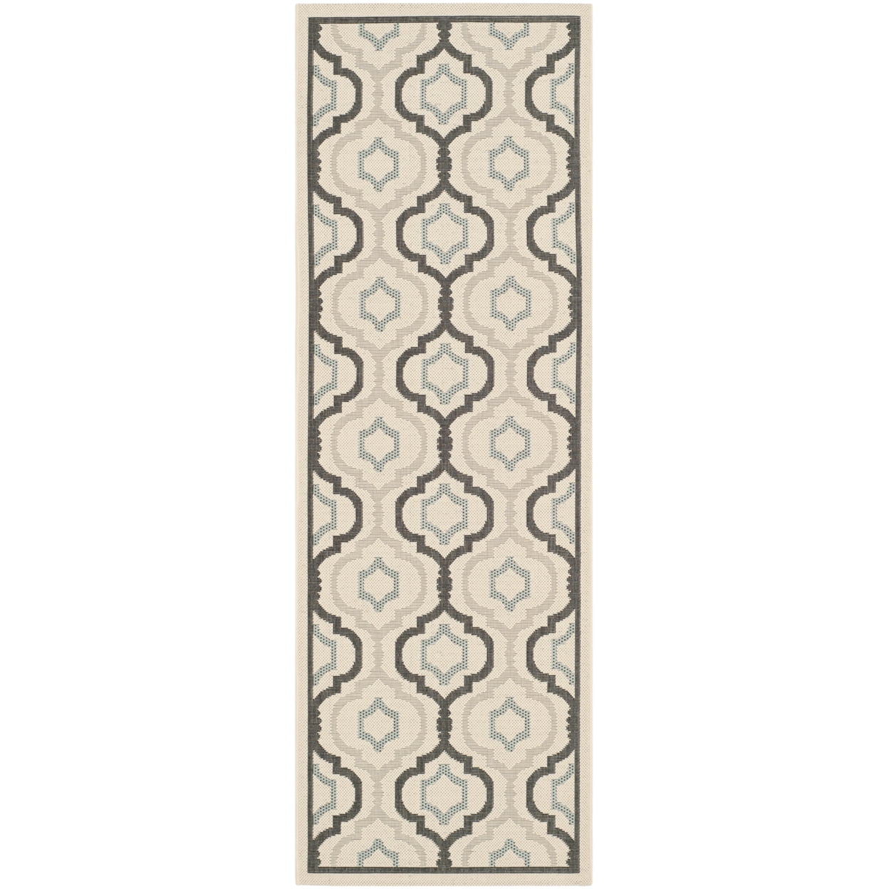 Beige and Black Synthetic Flat Woven 2'4" x 14' Runner Rug