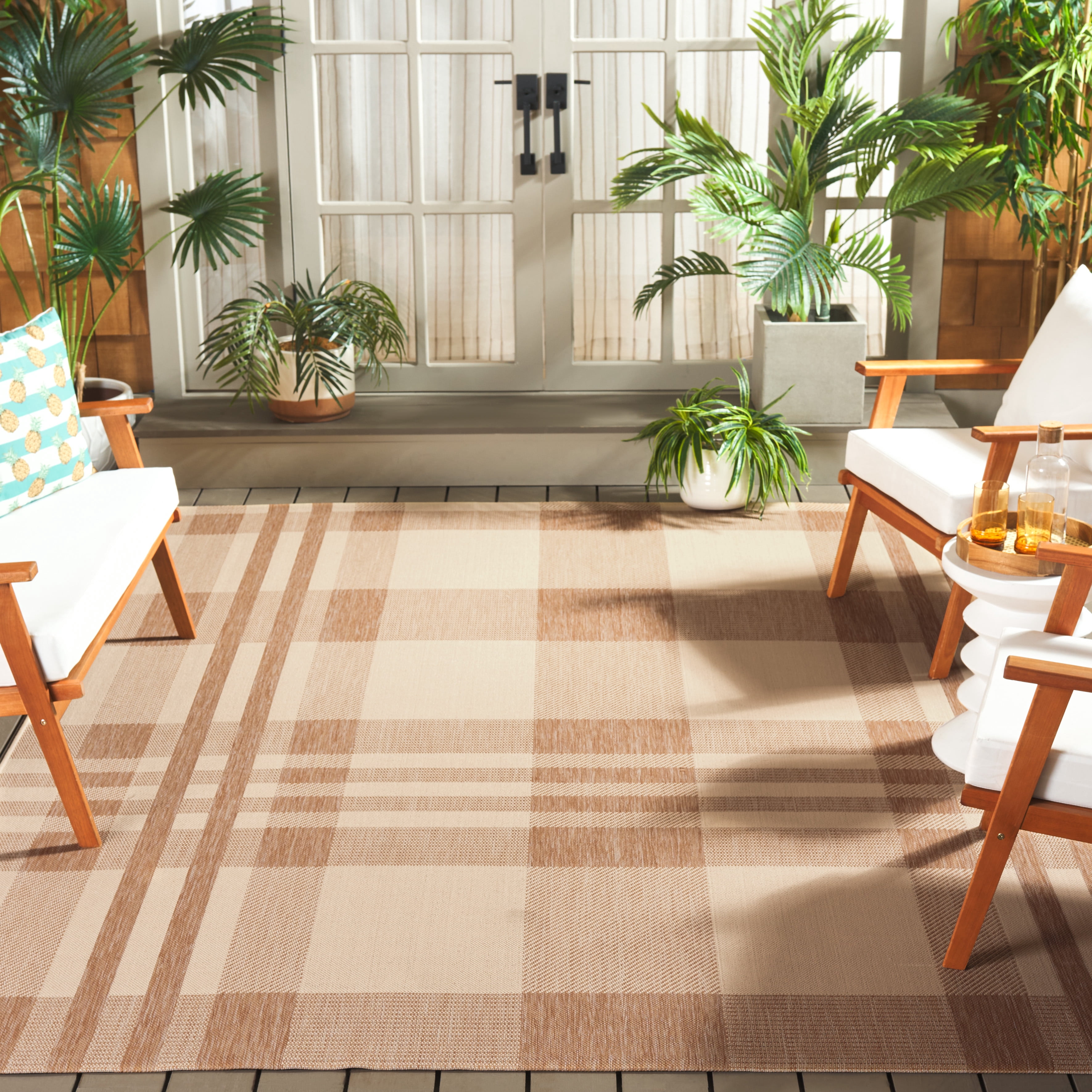 Safavieh Courtyard Benjamin Plaid Indoor/Outdoor Area Rug, Natural/Beige, 6'7" x 6'7" Square