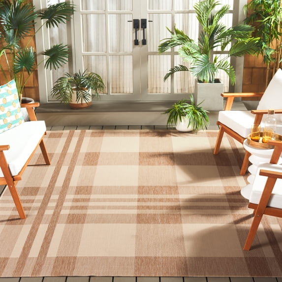 Safavieh Courtyard Benjamin Plaid Indoor/Outdoor Area Rug, Natural/Beige, 6'7" x 6'7" Square