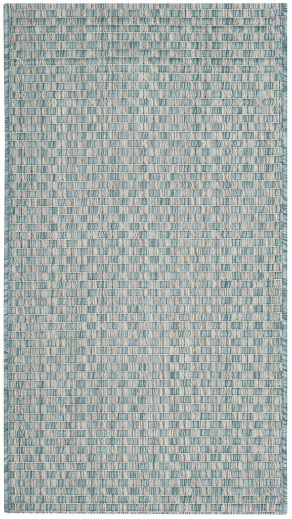 Light Blue and Grey Rectangular Stain-Resistant Synthetic Rug