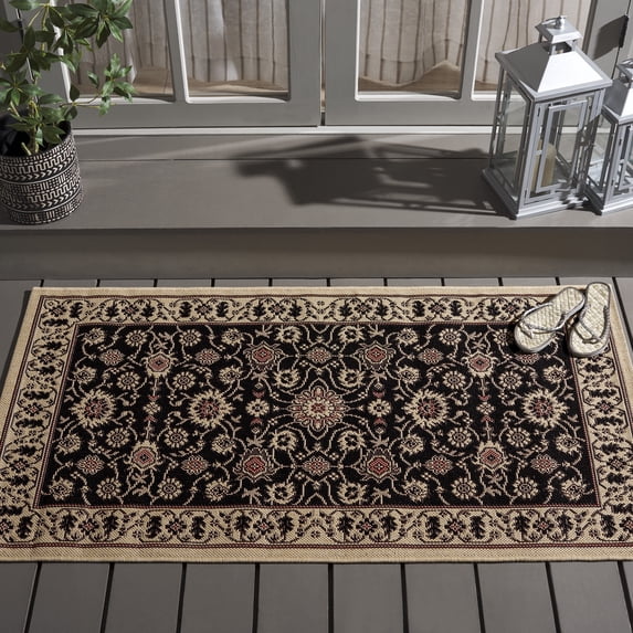 Safavieh Courtyard Blake Oriental Indoor/Outdoor Area Rug, Creme/Black, 2'7" x 5'