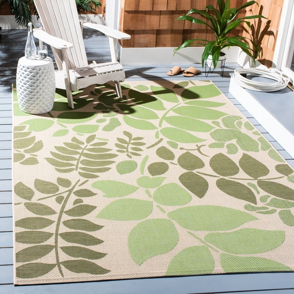 Safavieh Courtyard August Floral Indoor/Outdoor Area Rug, Cream/Green, 6'7" x 9'6"