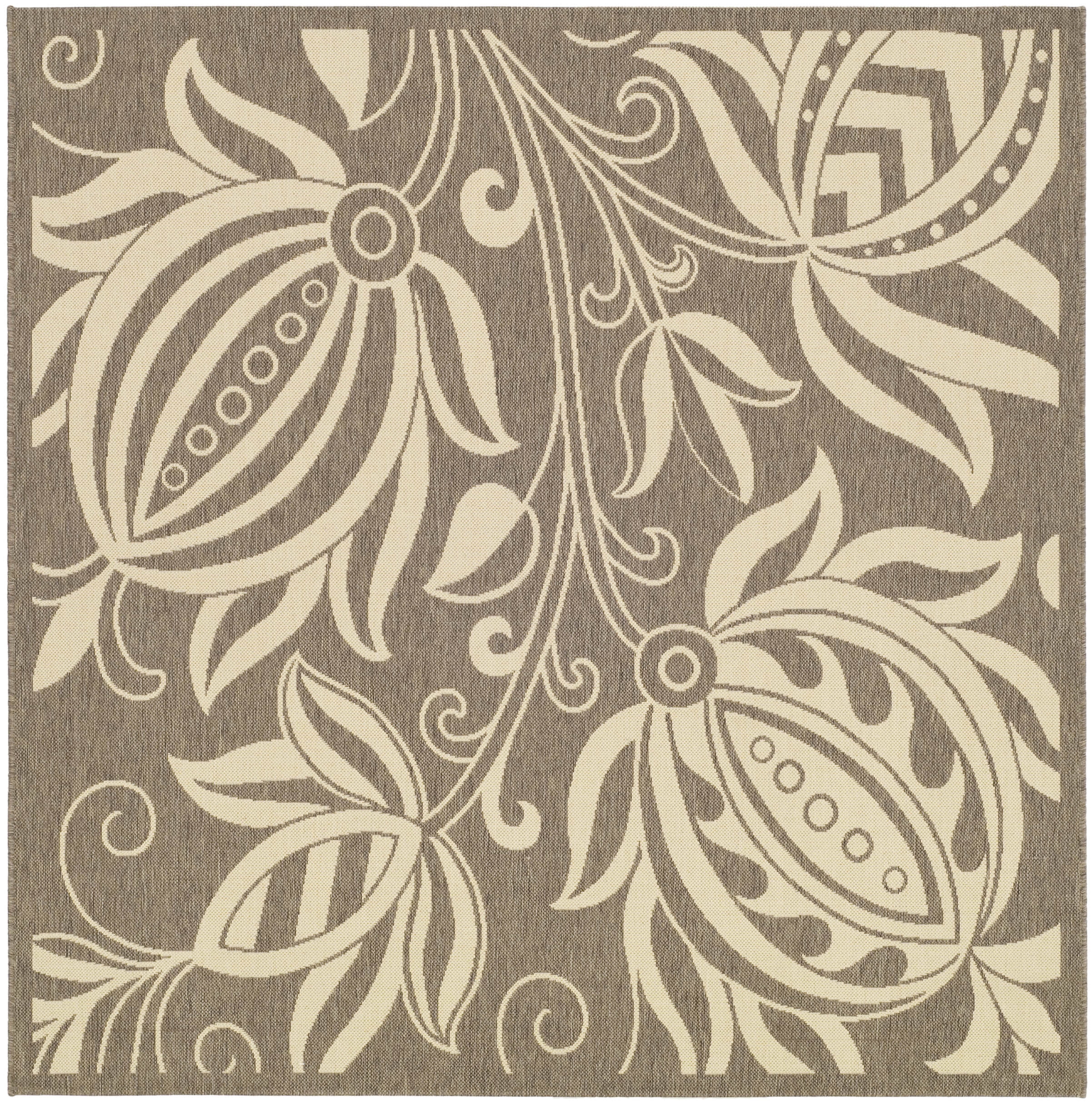 Safavieh Brown and Natural Floral Square Outdoor Rug