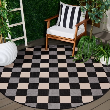 Safavieh Courtyard Caitriona Checkered Indoor/Outdoor Area Rug, Black/Beige, 2'7" x 2'7" Round