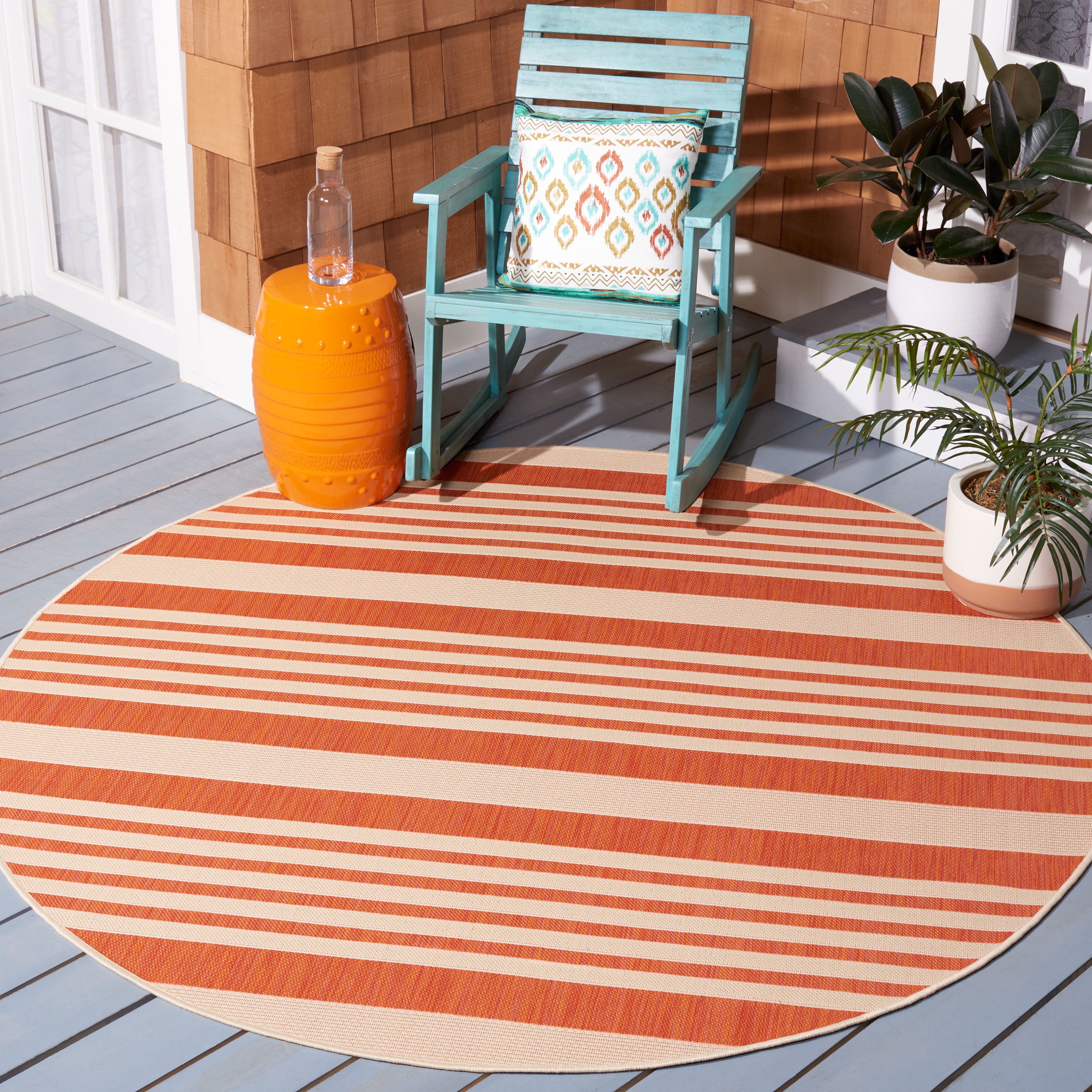 Safavieh Courtyard Caroline Striped Indoor/Outdoor Area Rug, Terracotta/Beige, 2'7" x 2'7" Round