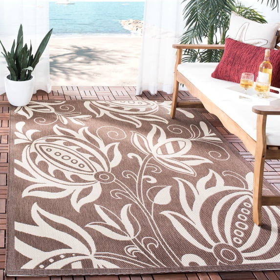 Safavieh Courtyard Crystal Floral Indoor/Outdoor Area Rug, Chocolate/Natural, 2'7" x 5'
