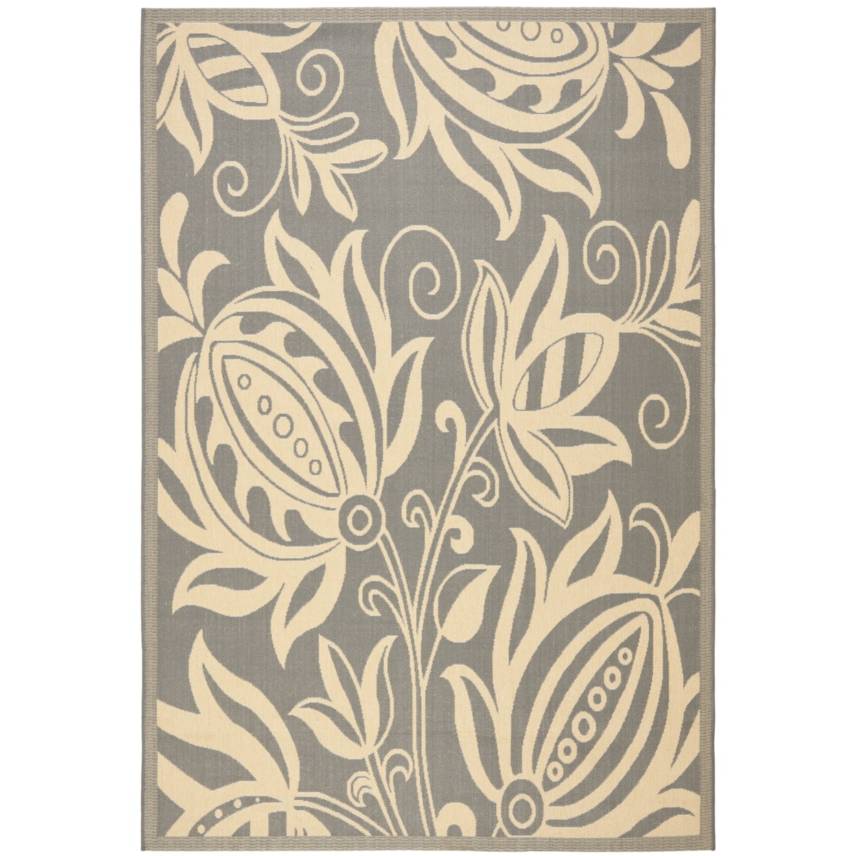 Gray and Natural Floral Motif Outdoor Area Rug 5' x 7'