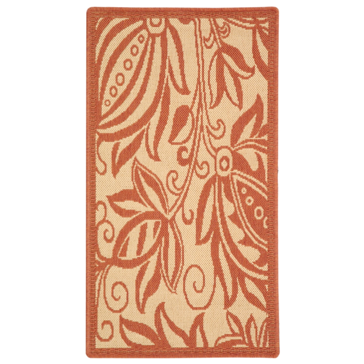 Burnt Orange Floral Motif Synthetic Outdoor Accent Rug