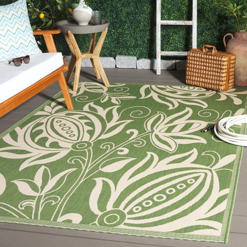 Safavieh Courtyard Crystal Floral Indoor/Outdoor Area Rug, Olive/Natural, 2' x 3'7"