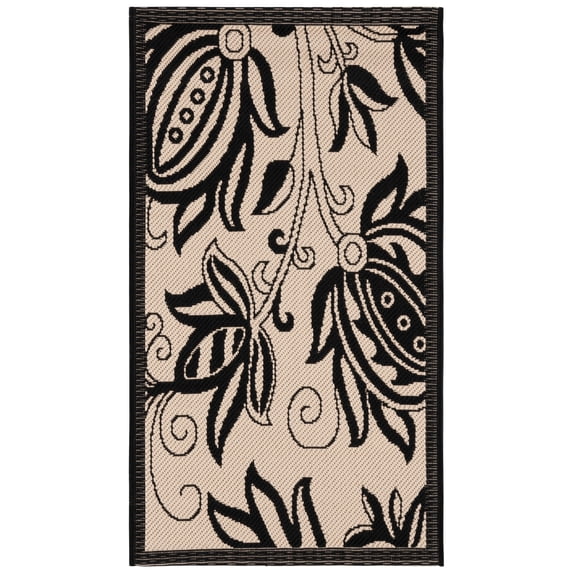 Safavieh Courtyard Crystal Floral Indoor/Outdoor Area Rug, Sand/Black, 2' x 3'7"