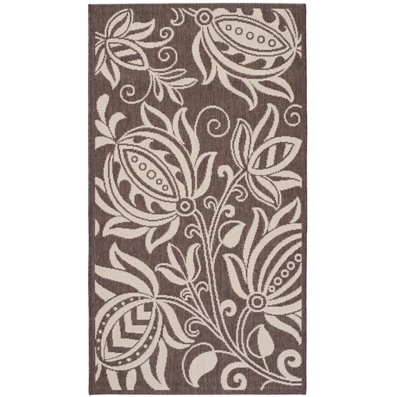 Safavieh Courtyard Crystal Floral Indoor/Outdoor Area Rug, Chocolate/Natural, 4' x 5'7"