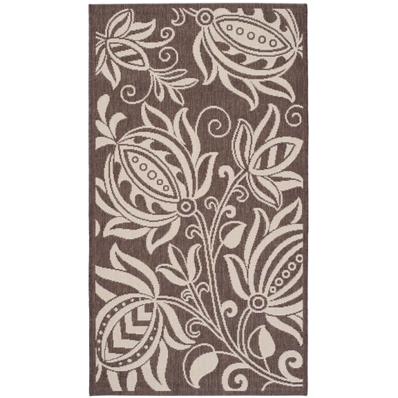Safavieh Courtyard Crystal Floral Indoor/Outdoor Area Rug, Chocolate/Natural, 4' x 5'7"