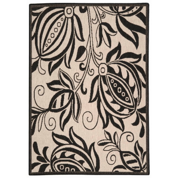 Safavieh Courtyard Crystal Floral Indoor/Outdoor Area Rug, Sand/Black, 4' x 5'7"