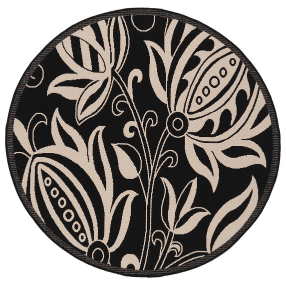 Safavieh Courtyard Crystal Floral Indoor/Outdoor Area Rug, Black/Sand, 5'3" x 5'3" Round
