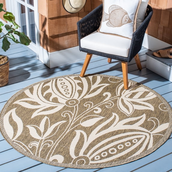 Safavieh Courtyard Crystal Floral Indoor/Outdoor Area Rug, Brown/Natural, 5'3" x 5'3" Round