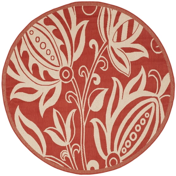 Safavieh Courtyard Crystal Floral Indoor/Outdoor Area Rug, Red/Natural, 5'3" x 5'3" Round