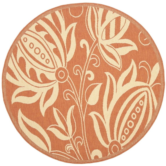 Safavieh Courtyard Crystal Floral Indoor/Outdoor Area Rug, Terracotta/Natural, 5'3" x 5'3" Round