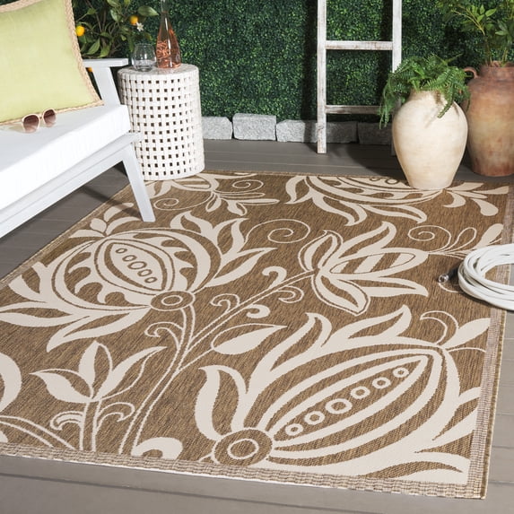 Safavieh Courtyard Crystal Floral Indoor/Outdoor Area Rug, Brown/Natural, 5'3" x 7'7"