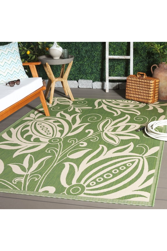 Courtyard Crystal Floral Indoor/Outdoor Area Rug, Olive/Natural, 5'3" x 7'7"