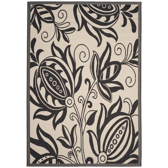 Safavieh Courtyard Crystal Floral Indoor/Outdoor Area Rug, Sand/Black, 5'3" x 7'7"