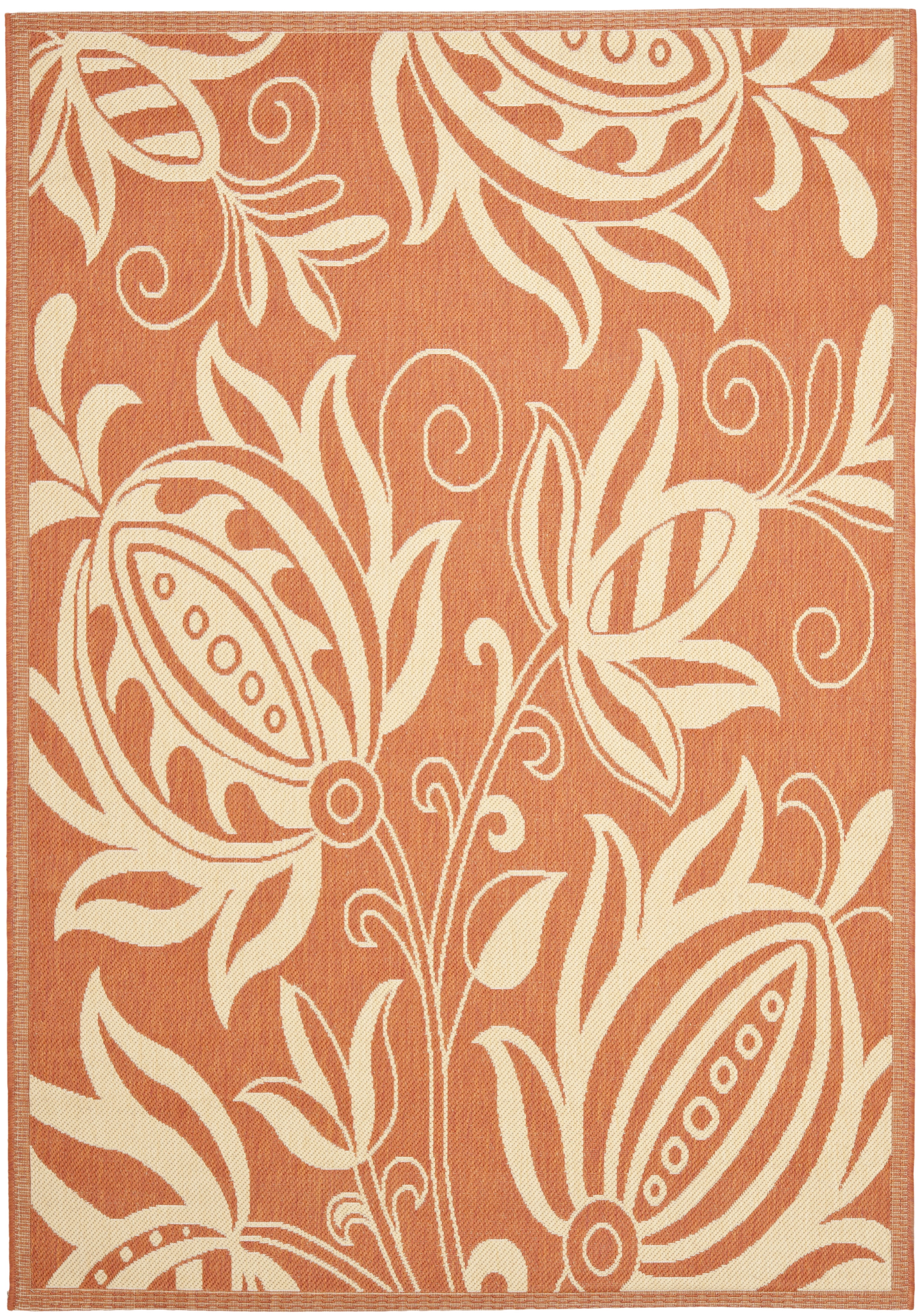 Rectangular Terracotta and Natural Floral Synthetic Area Rug