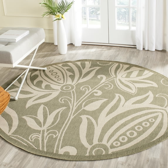 Safavieh Courtyard Crystal Floral Indoor/Outdoor Area Rug, Olive/Natural, 6'7" x 6'7" Round