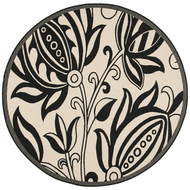 Safavieh Courtyard Crystal Floral Indoor/Outdoor Indoor/Outdoor Area Rug, 6'7" x 6'7" Round, Sand/Black