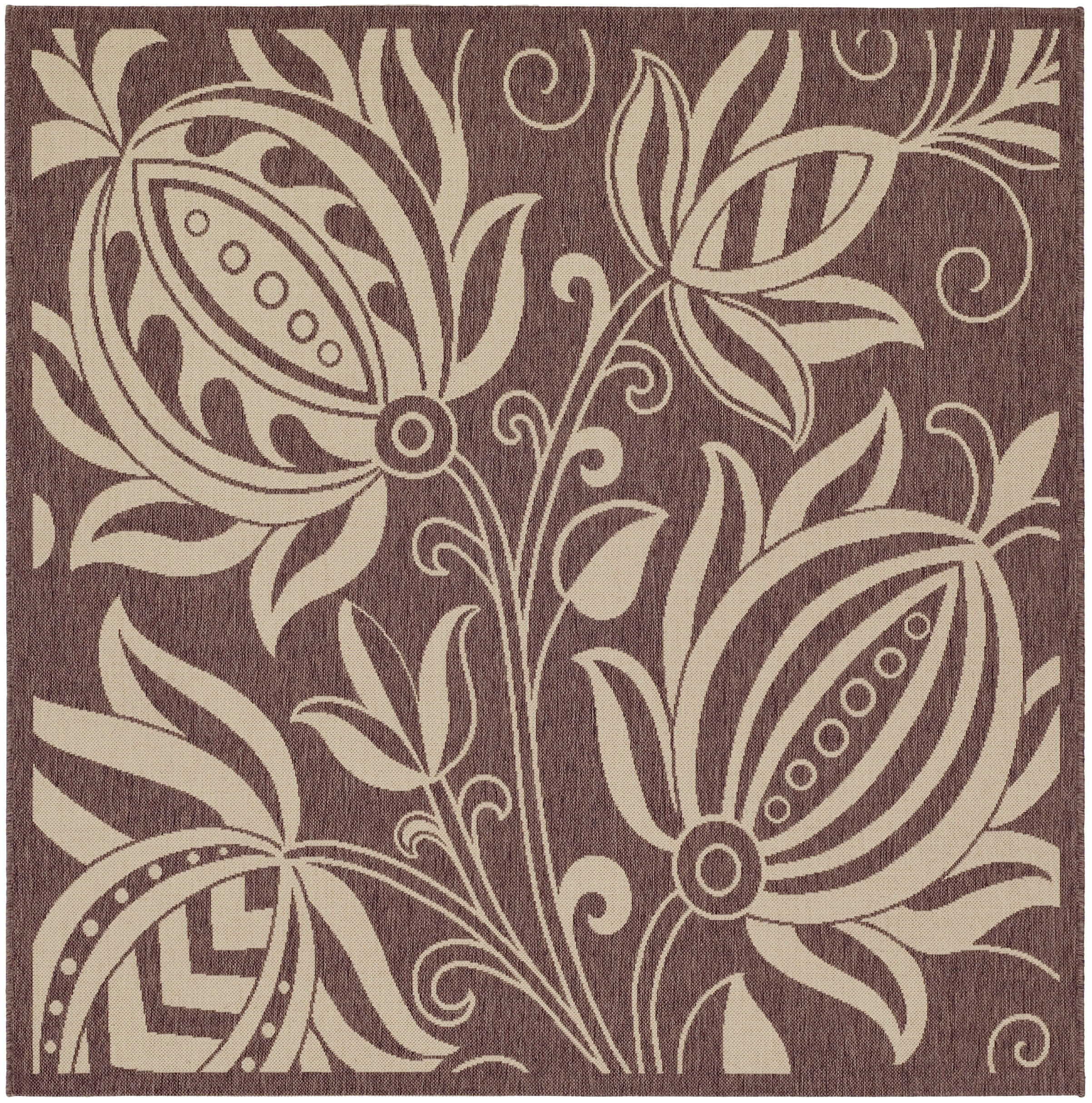 Safavieh Courtyard Crystal Floral Indoor/Outdoor Area Rug, Chocolate/Natural, 6'7" x 6'7" Square