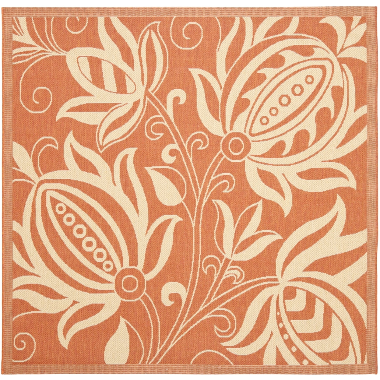 Terracotta & Natural 79" Square Synthetic Easy-Care Area Rug