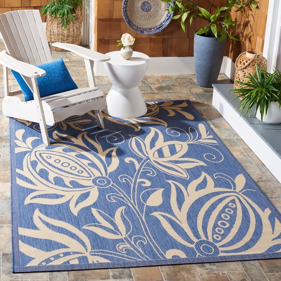 Safavieh Courtyard Crystal Floral Indoor/Outdoor Area Rug, Blue/Natural, 6'7" x 9'6"