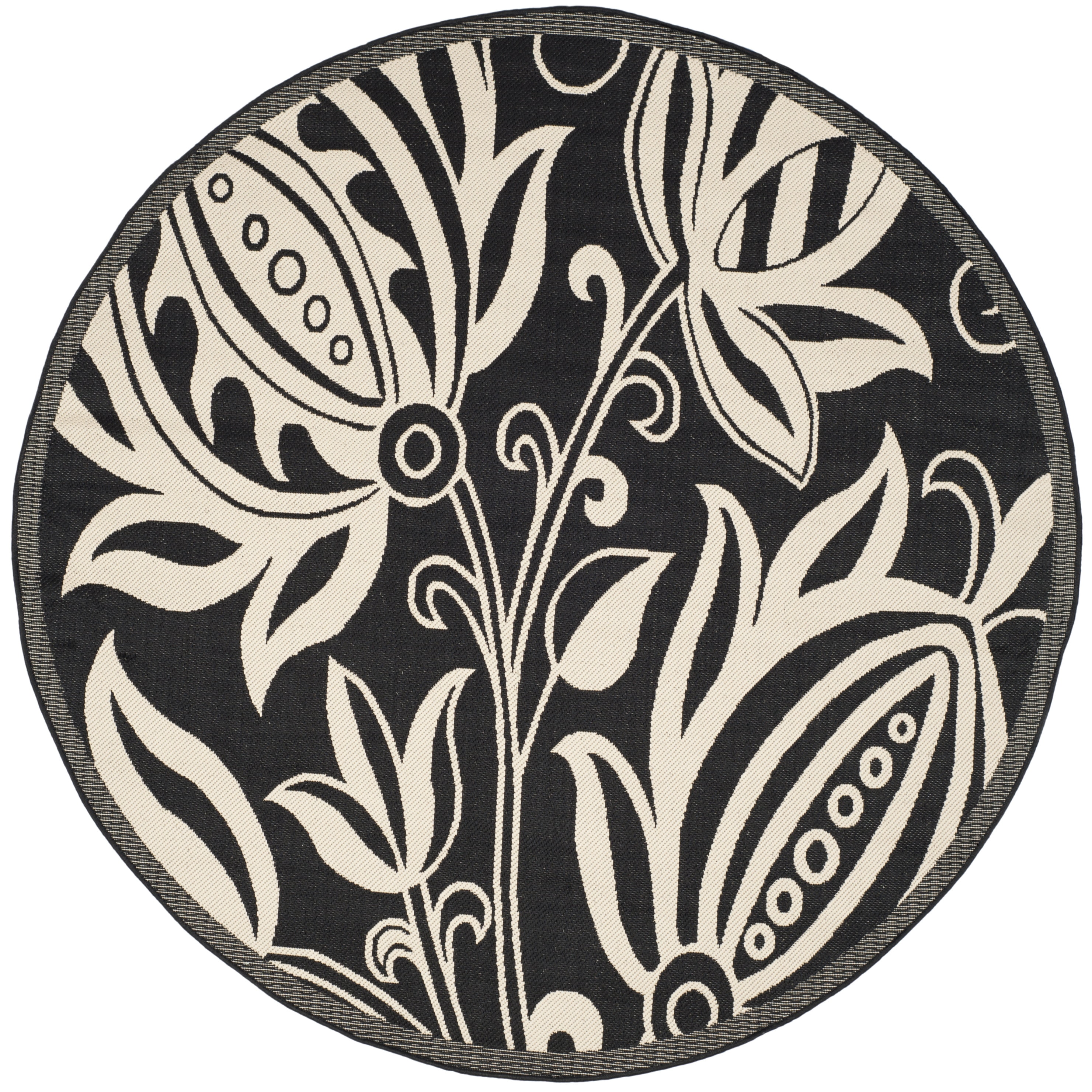 Safavieh Courtyard Crystal Floral Indoor/Outdoor Area Rug, Black/Sand, 7'10" x 7'10" Round