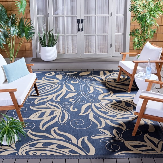 Safavieh Courtyard Crystal Floral Indoor/Outdoor Area Rug, Blue/Natural, 9' x 12'