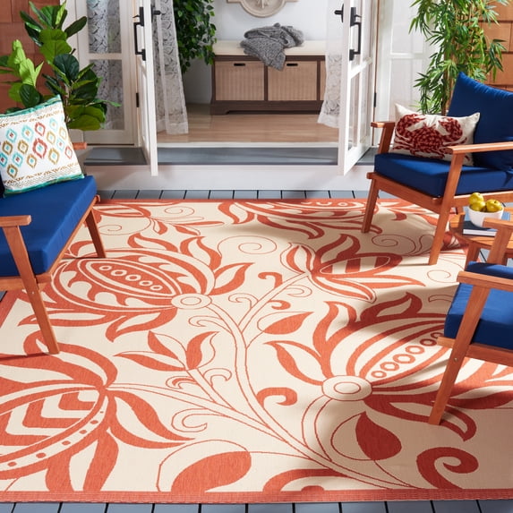 Safavieh Courtyard Crystal Floral Indoor/Outdoor Area Rug, Natural/Terracotta, 8' x 11'