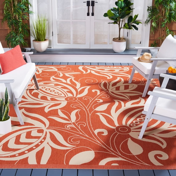 Safavieh Courtyard Crystal Floral Indoor/Outdoor Area Rug, Terracotta/Natural, 8' x 11'