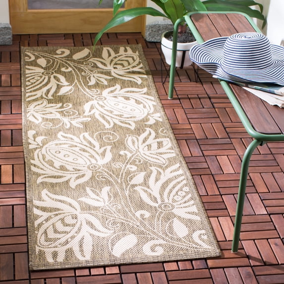 Safavieh Courtyard Crystal Floral Indoor/Outdoor Runner Rug, Brown/Natural, 2'3" x 10'