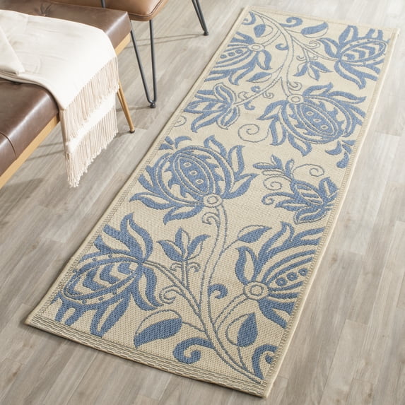 Safavieh Courtyard Crystal Floral Indoor/Outdoor Runner Rug, Natural/Blue, 2'3" x 10'