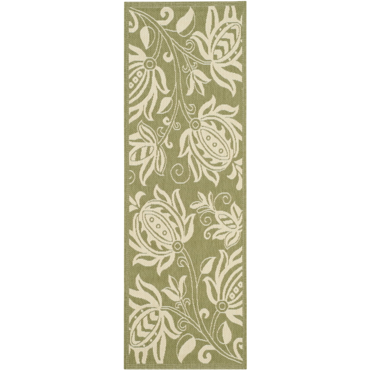 Olive and Natural 27'' Easy-Care Synthetic Flat Woven Runner Rug