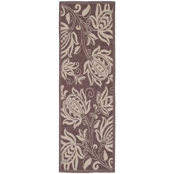 Safavieh Courtyard Crystal Floral Indoor/Outdoor Runner Rug, Chocolate/Natural, 2'3" x 6'7"