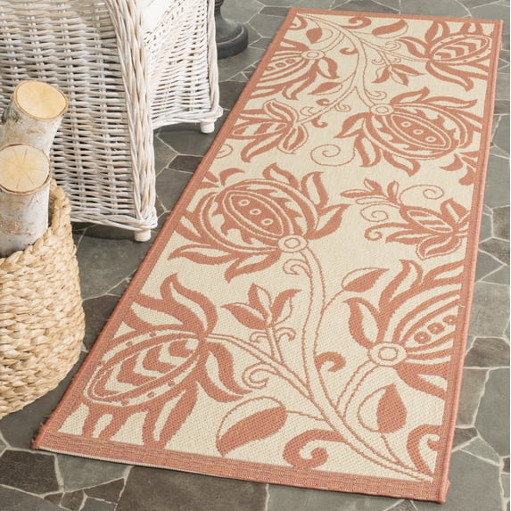 Safavieh Courtyard Crystal Floral Indoor/Outdoor Runner Rug, Natural/Terracotta, 2'3" x 6'7"