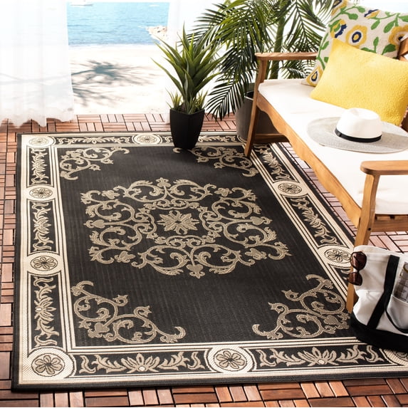 Safavieh Courtyard Cynthia Oriental Indoor/Outdoor Area Rug, Black/Sand, 2' x 3'7"