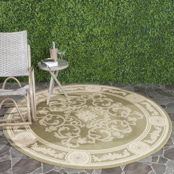 Safavieh Courtyard Cynthia Oriental Indoor/Outdoor Area Rug, Olive/Natural, 5'3" x 5'3" Round