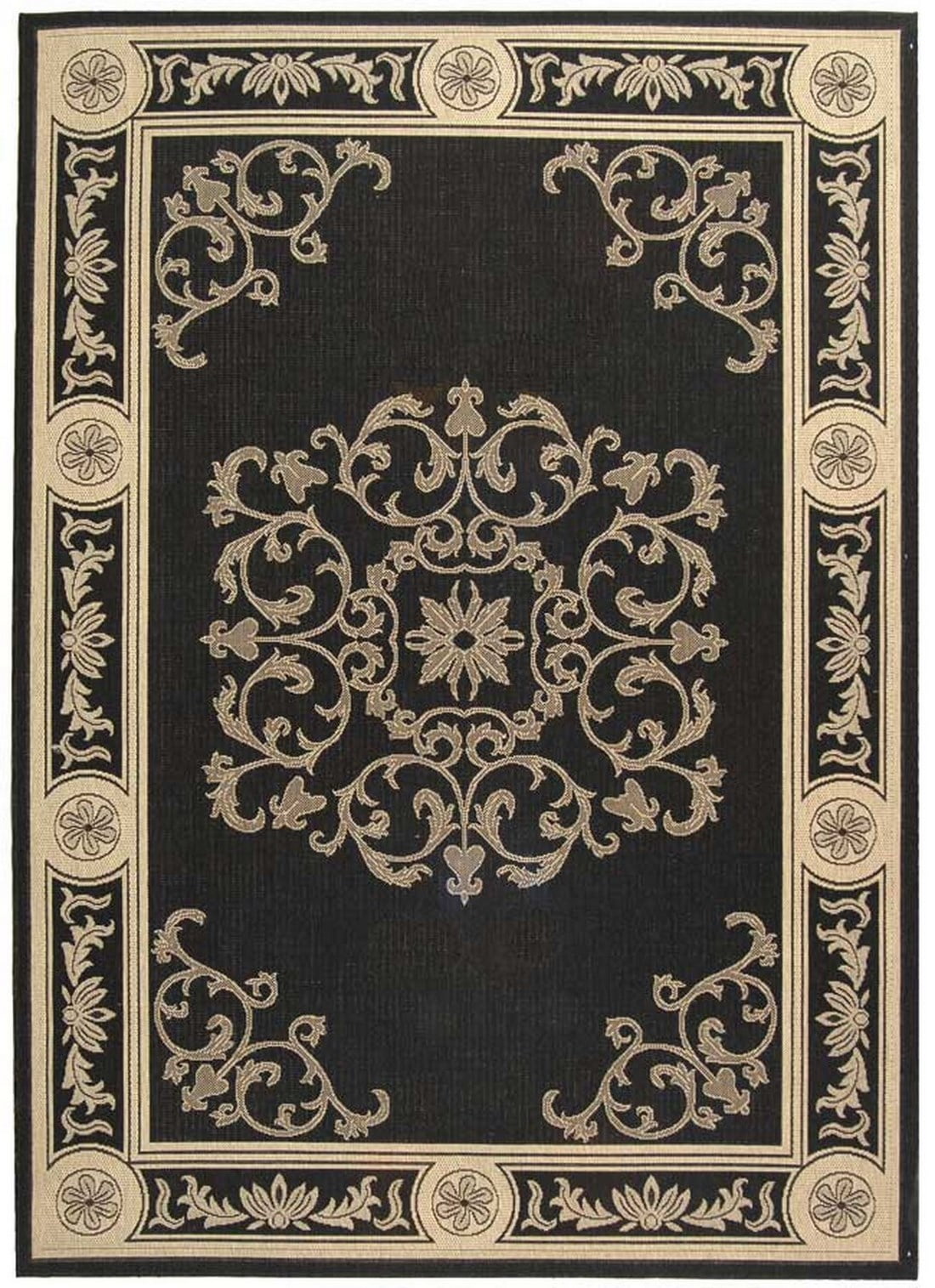 Handmade Black and Sand Rectangular Synthetic Rug, 5' x 7'