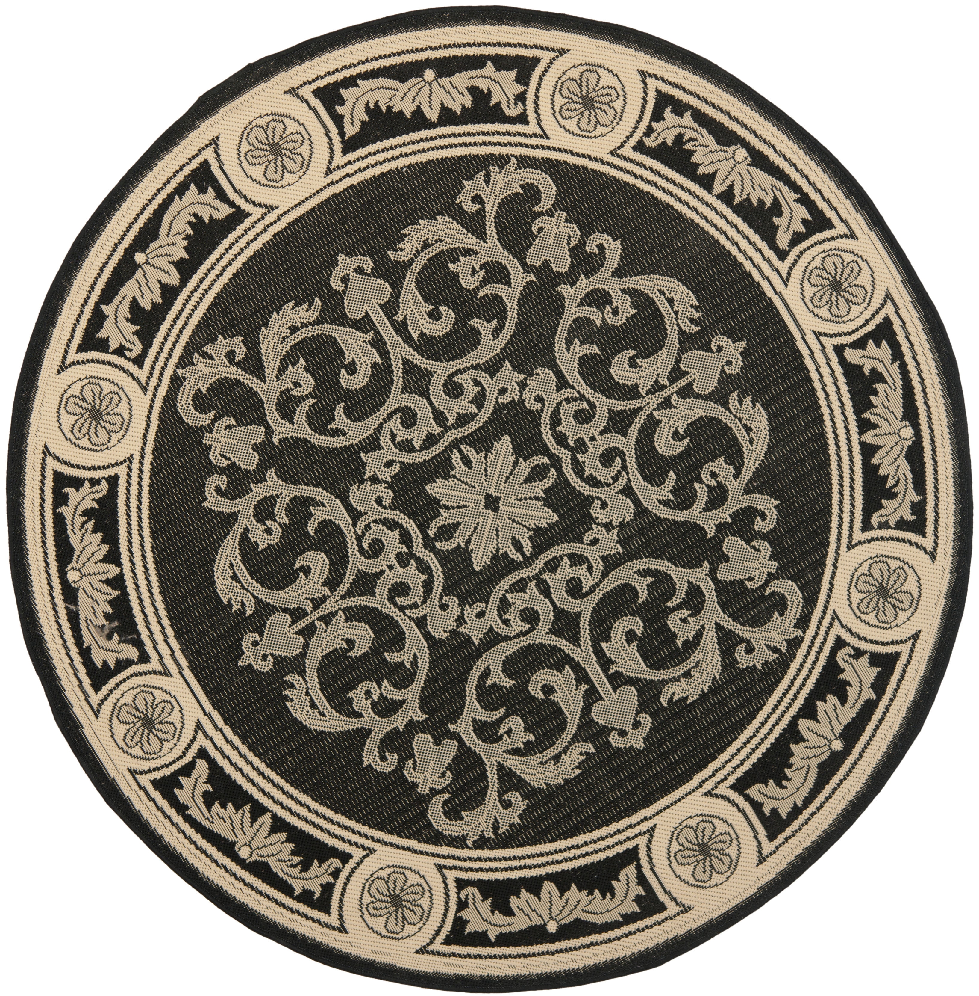 Safavieh Courtyard Cynthia Oriental Indoor/Outdoor Area Rug, Black/Sand, 6'7" x 6'7" Round