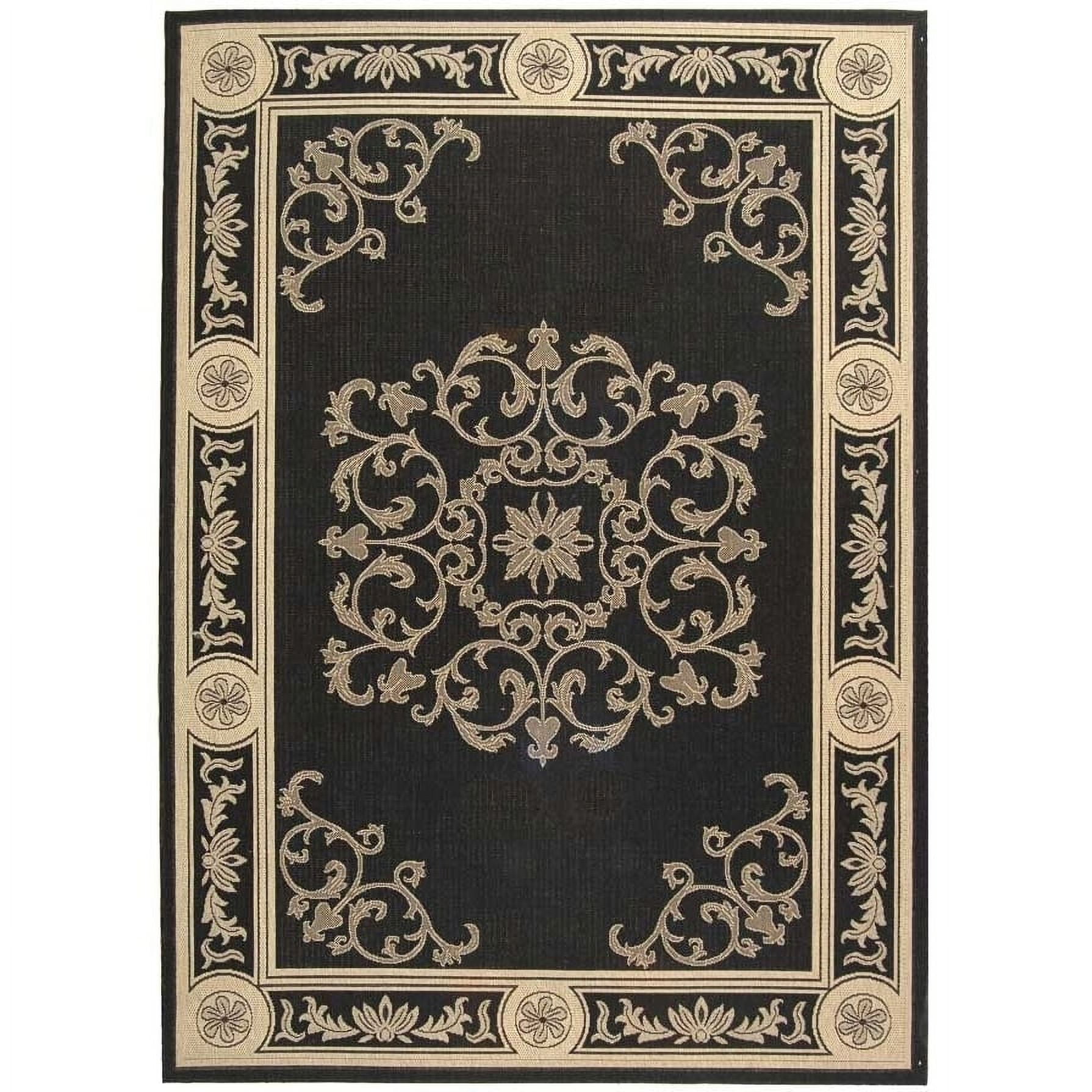 Black and Sand Baroque Print Outdoor Runner Rug
