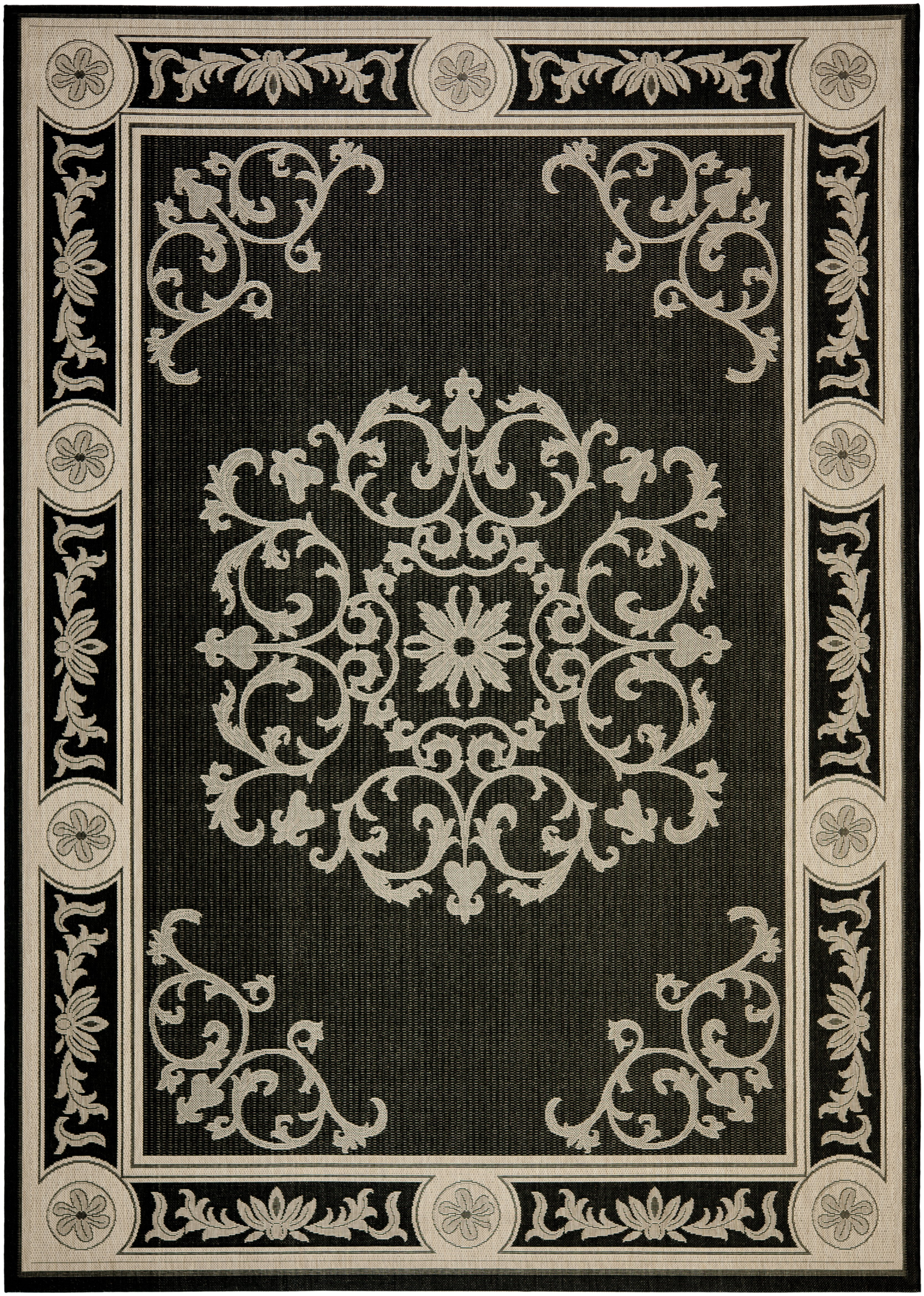 Safavieh Courtyard Cynthia Oriental Indoor/Outdoor Area Rug, Black/Sand, 9' x 12'