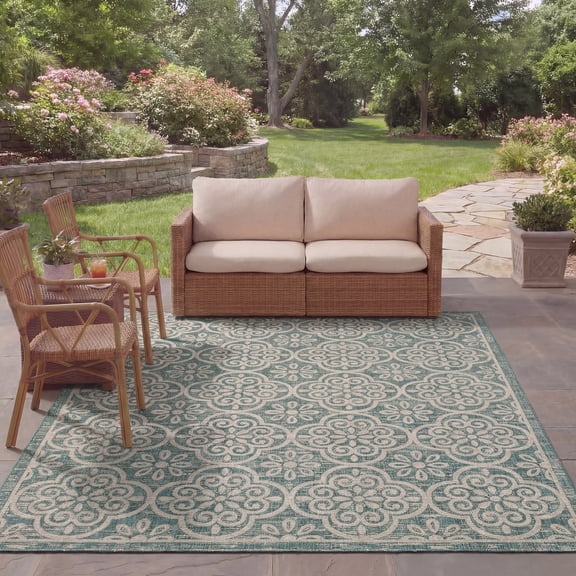 Safavieh Courtyard Daniel Geometric Indoor/Outdoor Area Rug, Turquoise, 8' x 10'
