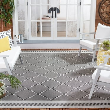 SAFAVIEH Courtyard Percival Geometric Indoor/Outdoor Area Rug, Black/Ivory, 9' x 12'