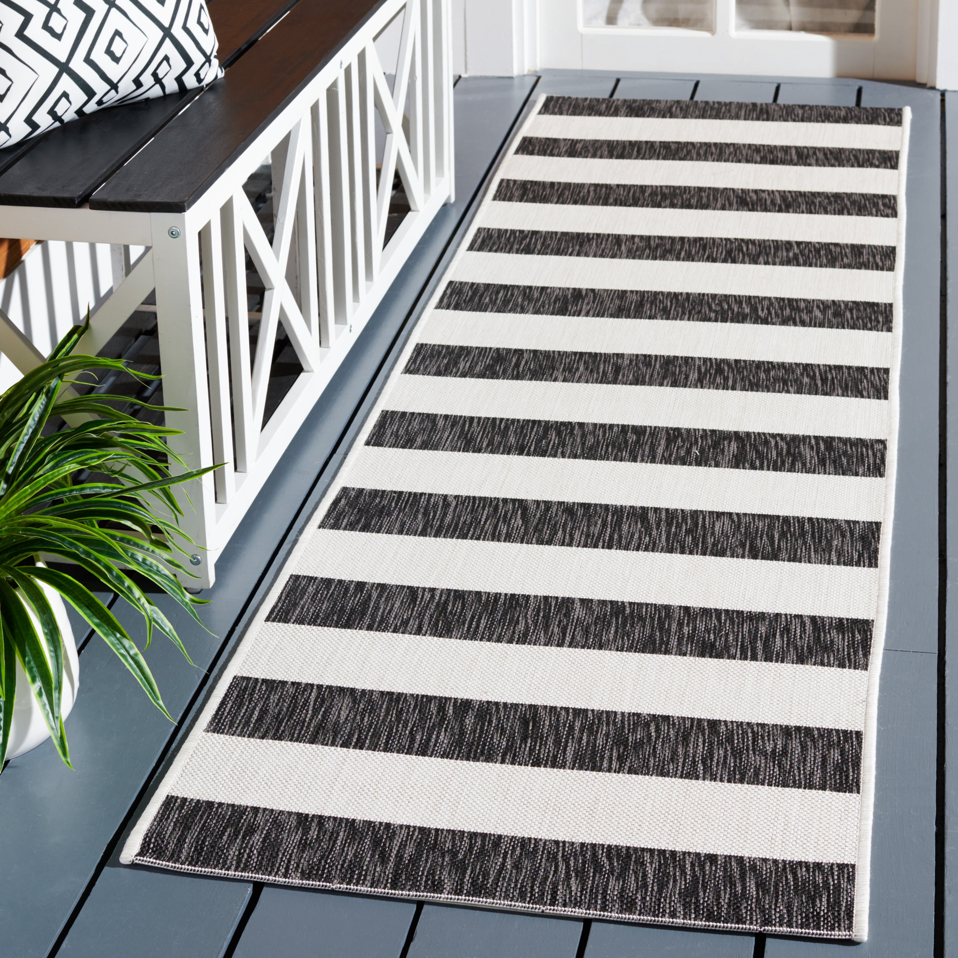 Safavieh Courtyard Earl Striped Indoor/Outdoor Runner Rug, Ivory/Black, 2'3" x 10'