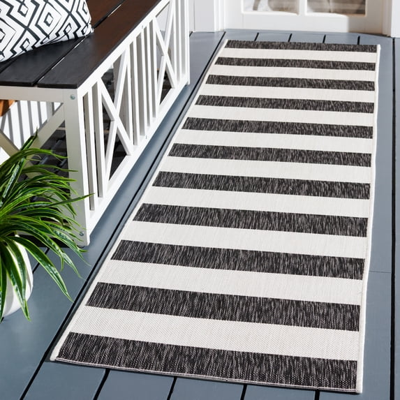 Safavieh Courtyard Earl Striped Indoor/Outdoor Runner Rug, Ivory/Black, 2'3" x 10'