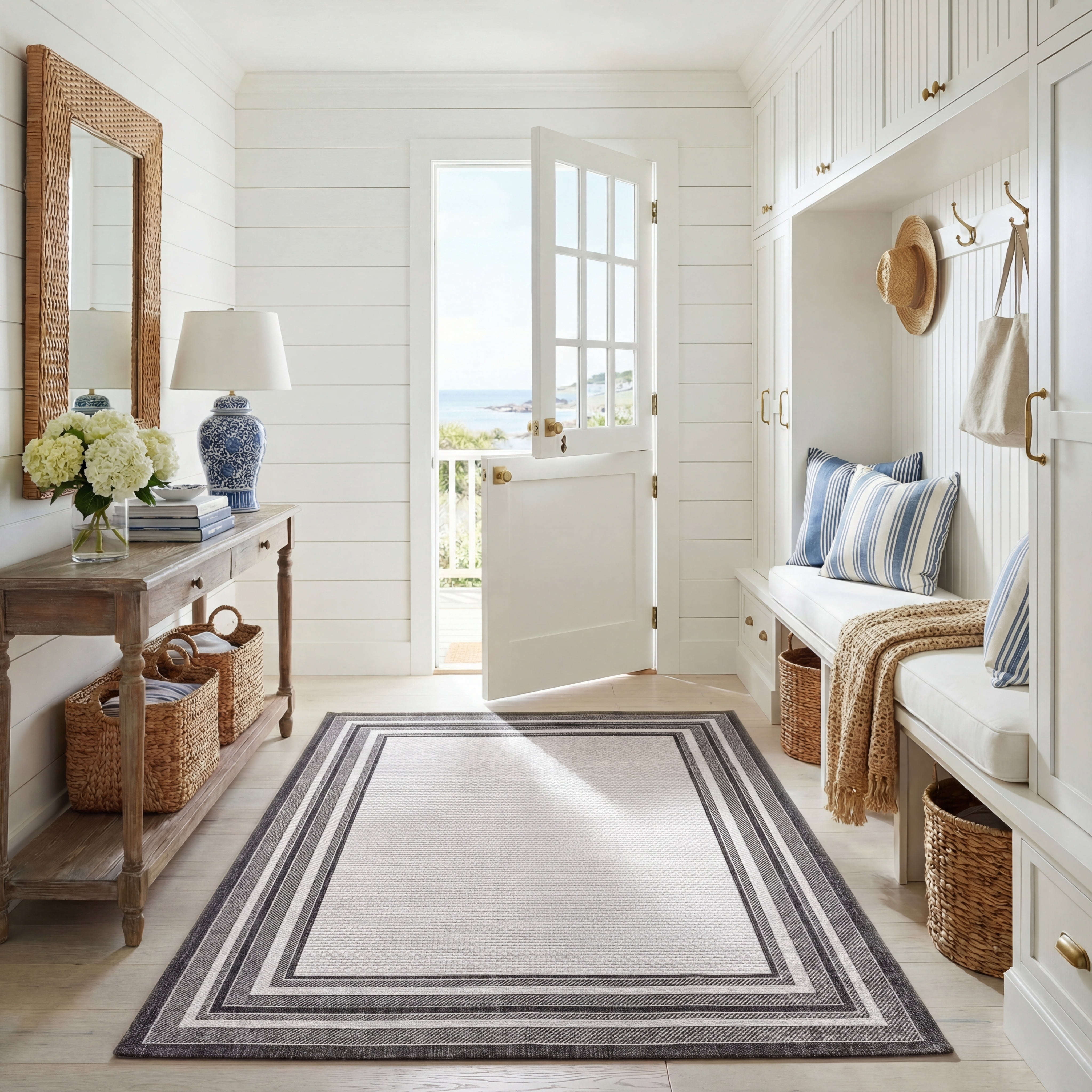 Safavieh Courtyard Ercan Bordered Indoor/Outdoor Area Rug, Ivory/Black, 6' x 8'